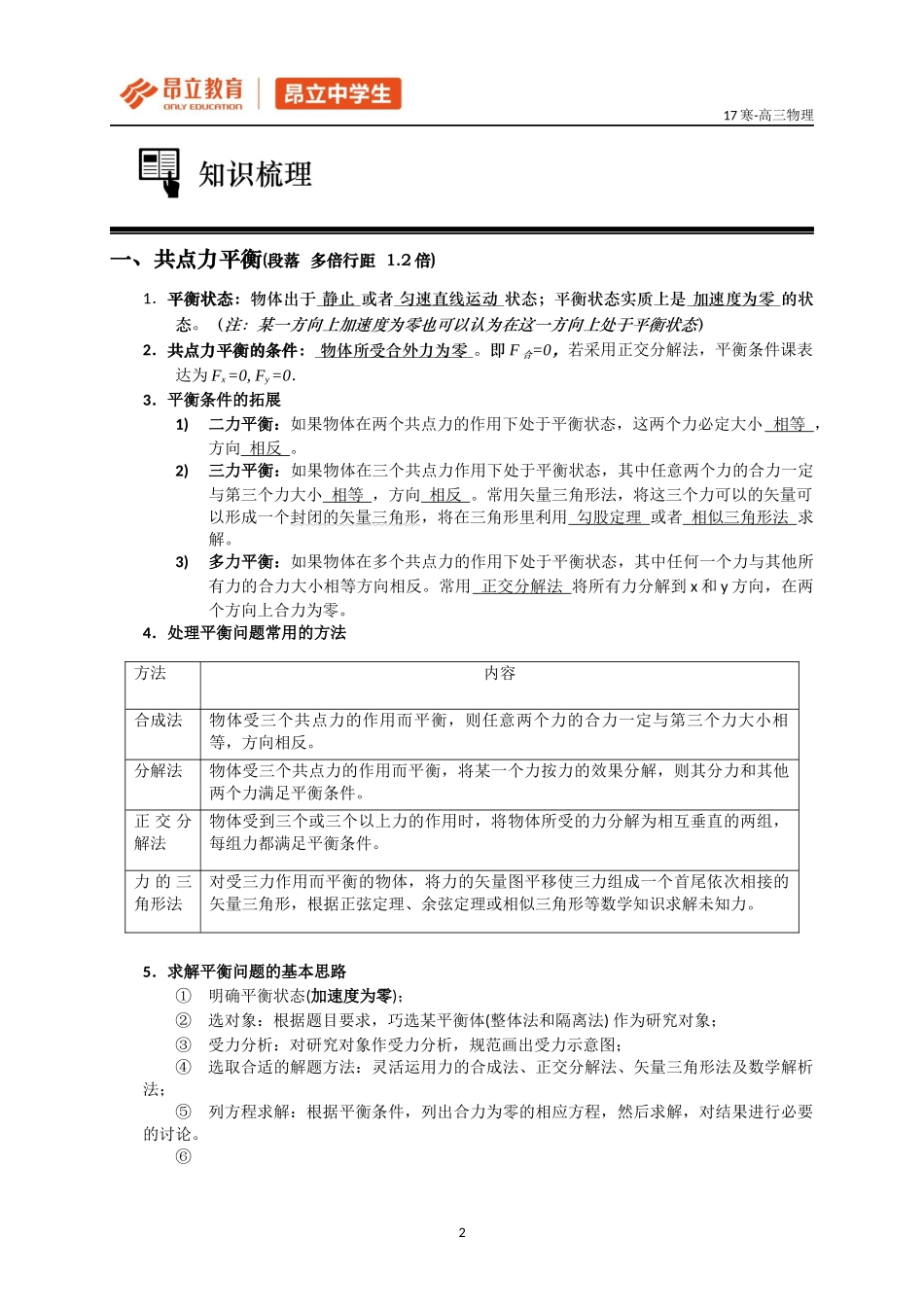 (教师版)共点力平衡和动态平衡.docx_第2页