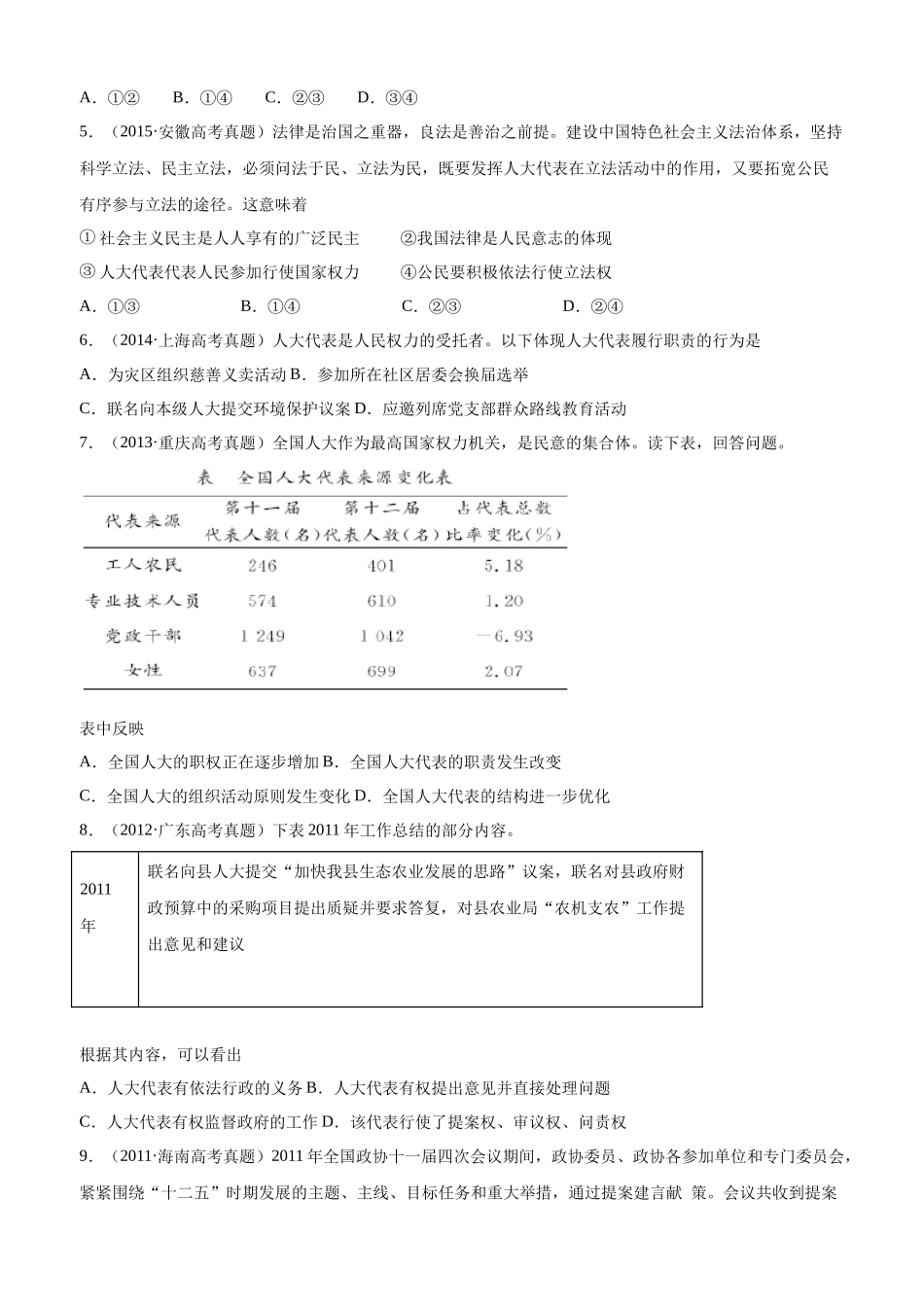 十年高考真题分类汇编（2010-2019）政治 专题07 发展社会主义民主政治 Word版无答案原卷版.docx_第2页