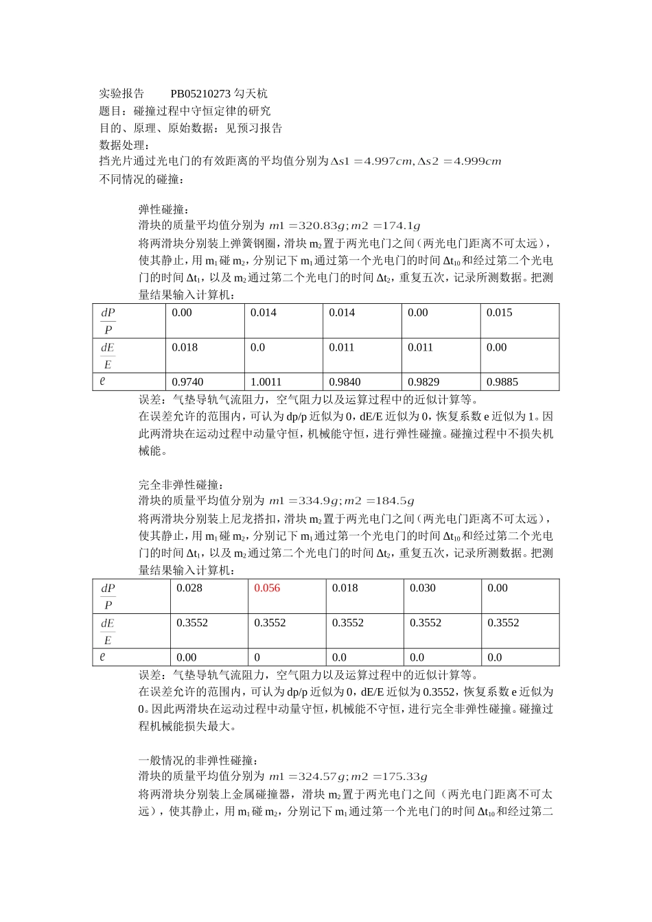 批改过的实验报告 动量守恒.doc_第1页