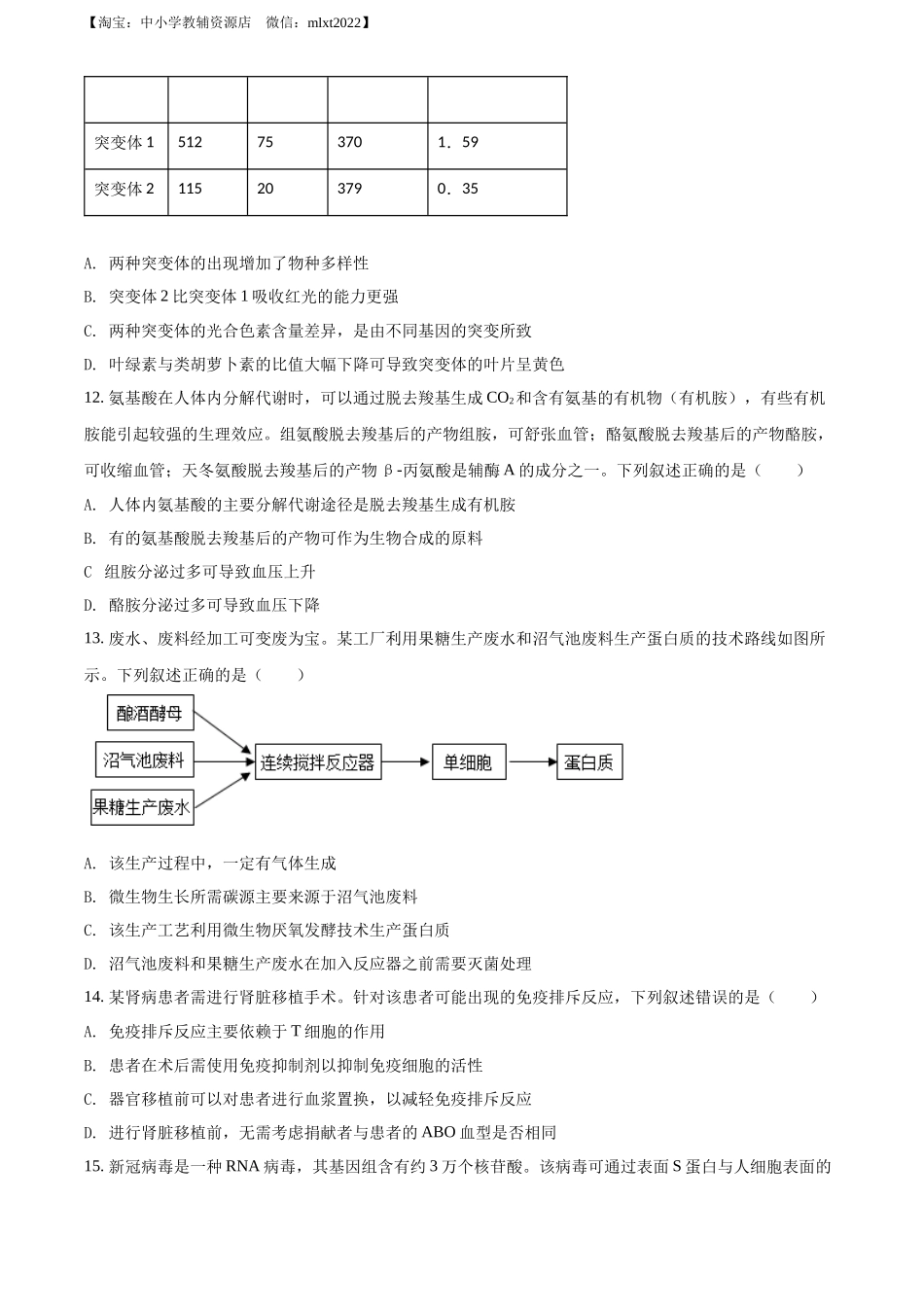 精品解析：2022年新教材湖北生物高考真题（部分试题）（原卷版）.docx_第3页