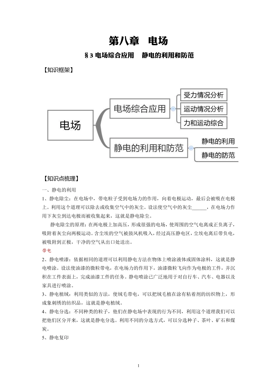 04电场综合应用 静电的利用和防范-学生版.pdf_第1页