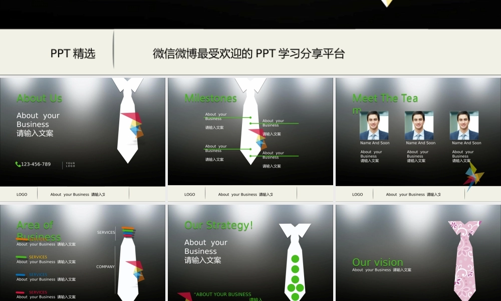 【@PPT精选 推荐P103】白领必备！时尚领带元素渐变背景极简商务动画PPT模板@CHUANGJ(1).ppt