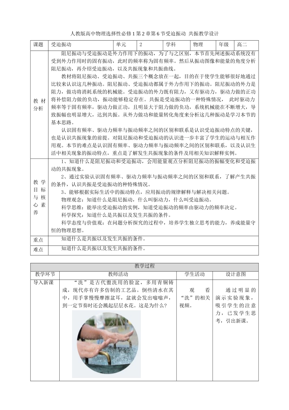 第2章第6节受迫振动 共振教学设计.doc_第1页
