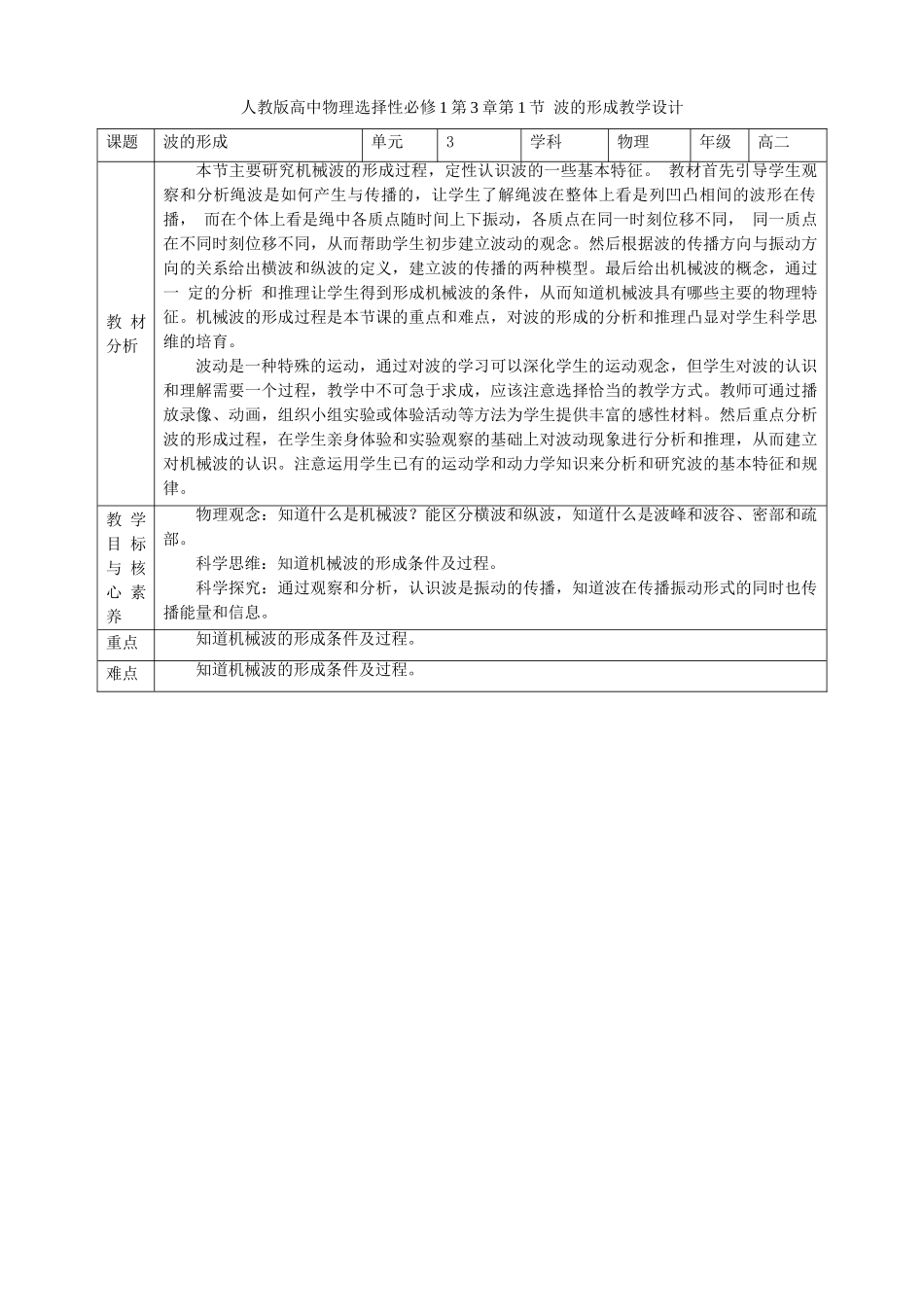 第3章第1节 波的形成教学设计.doc_第1页