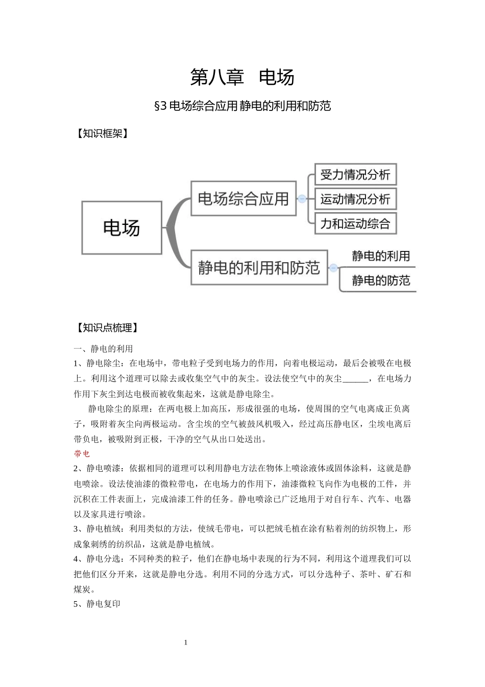 04电场综合应用 静电的利用和防范-学生版.docx_第1页