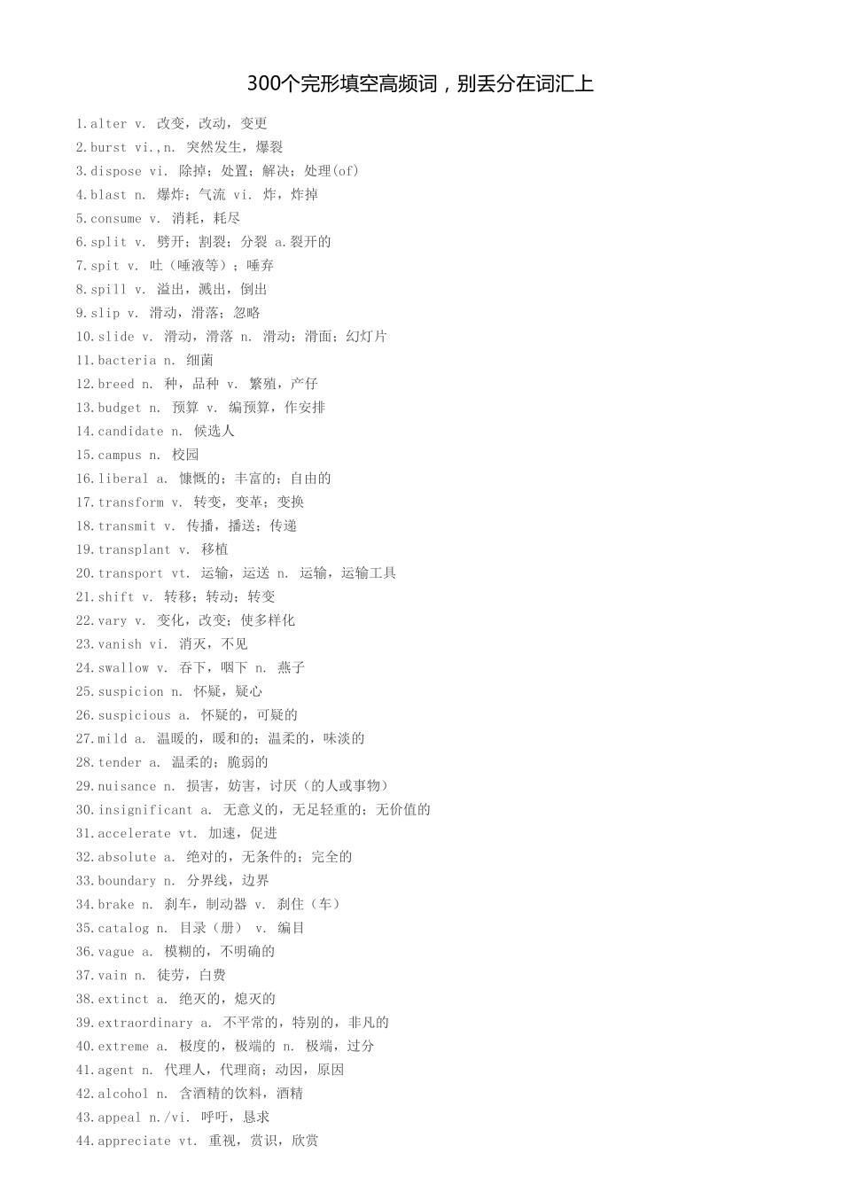 300个完形填空高频词别丢分在词汇上【教育盘jiaoyupan.com】.pdf_第1页