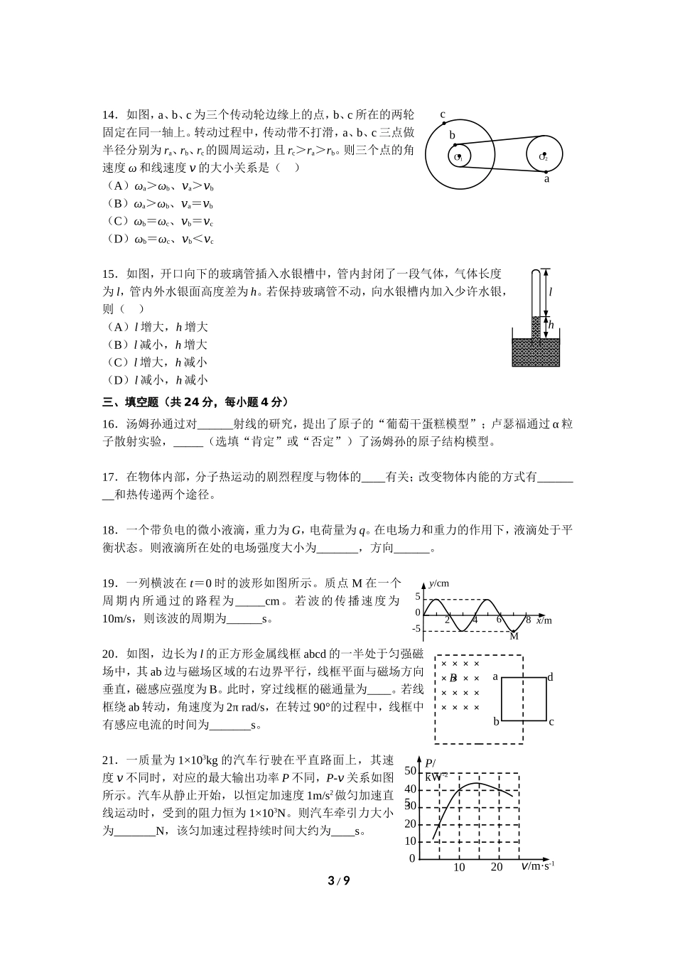2015年上海市普通高中学业水平考试(物理).doc_第3页