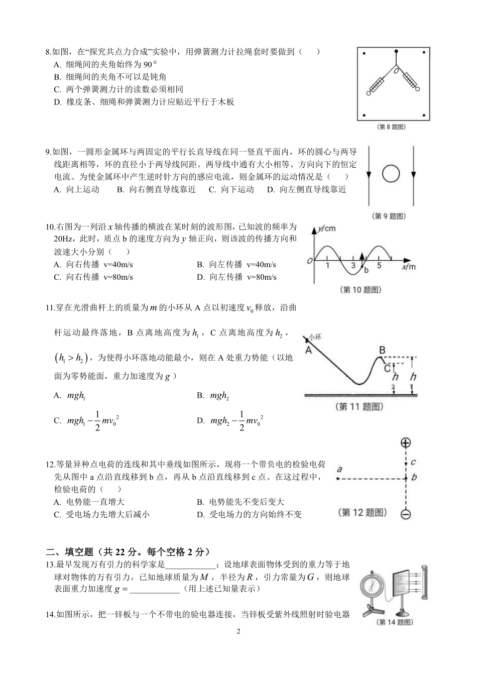 2017届上海市崇明区高三物理二模试卷（含答案）-2017.04.17.pdf_第2页