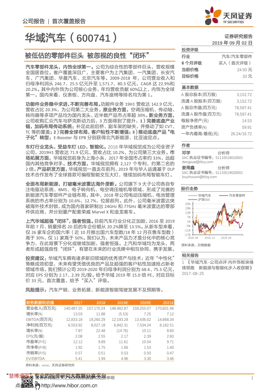 20190902-天风证券-华域汽车-600741-被低估的零部件巨头被忽视的良性“闭环”.pdf_第1页