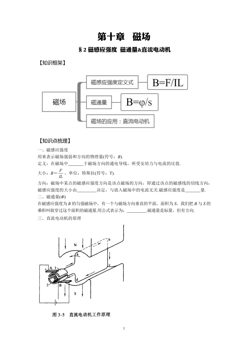 15磁感应强度 磁通量 直流电动机-学生版.pdf_第1页