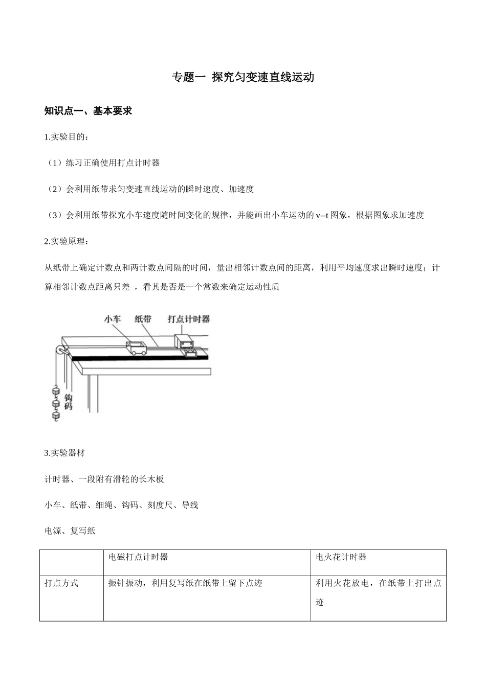 第1部分 专题01 探究匀变速直线运动（教师版含解析）2022年高考物理实验专题强化训练.docx_第1页