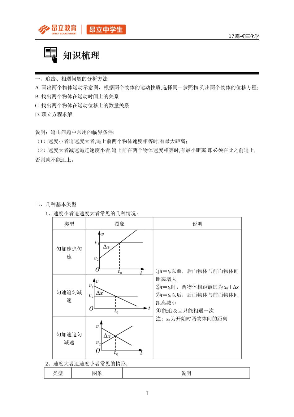 第二讲 追击与相遇教师版.docx_第1页