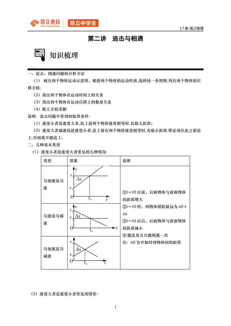 第二讲 追击与相遇学生版.docx_第1页