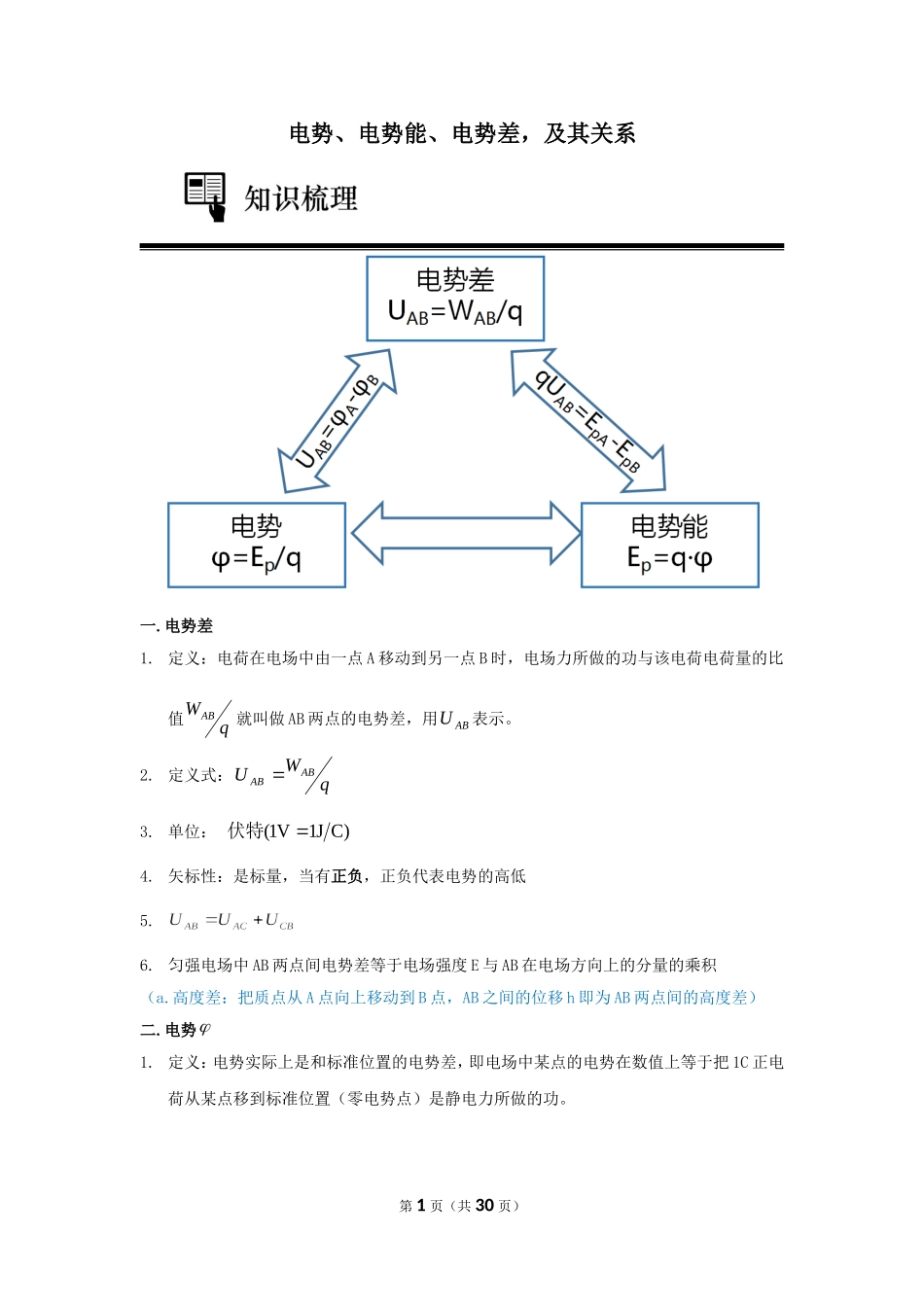 电势、电势能、电势差及其关系（教师版）.doc_第1页