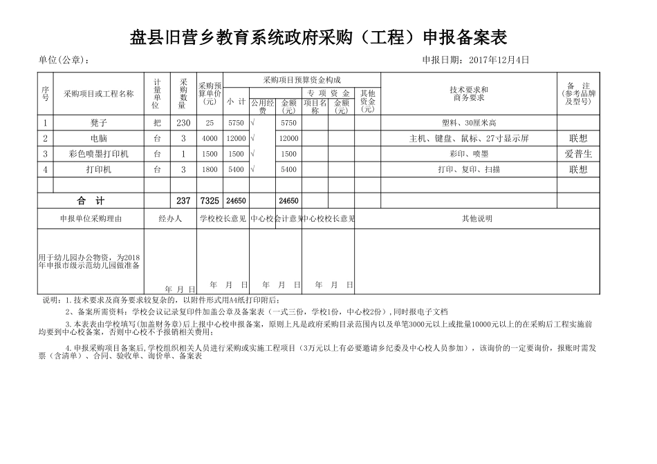 旧营乡教育系统政府采购（工程）申报备案表.xlsx_第1页