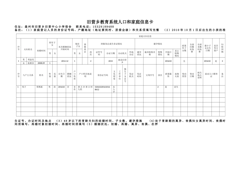 旧营乡教育系统家庭人口信息(幼儿园).docx_第1页