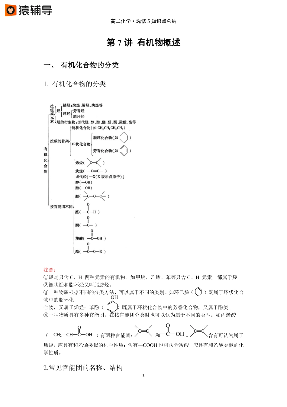 第七讲【有机化合物概述】知识点总结(1) .pdf_第1页