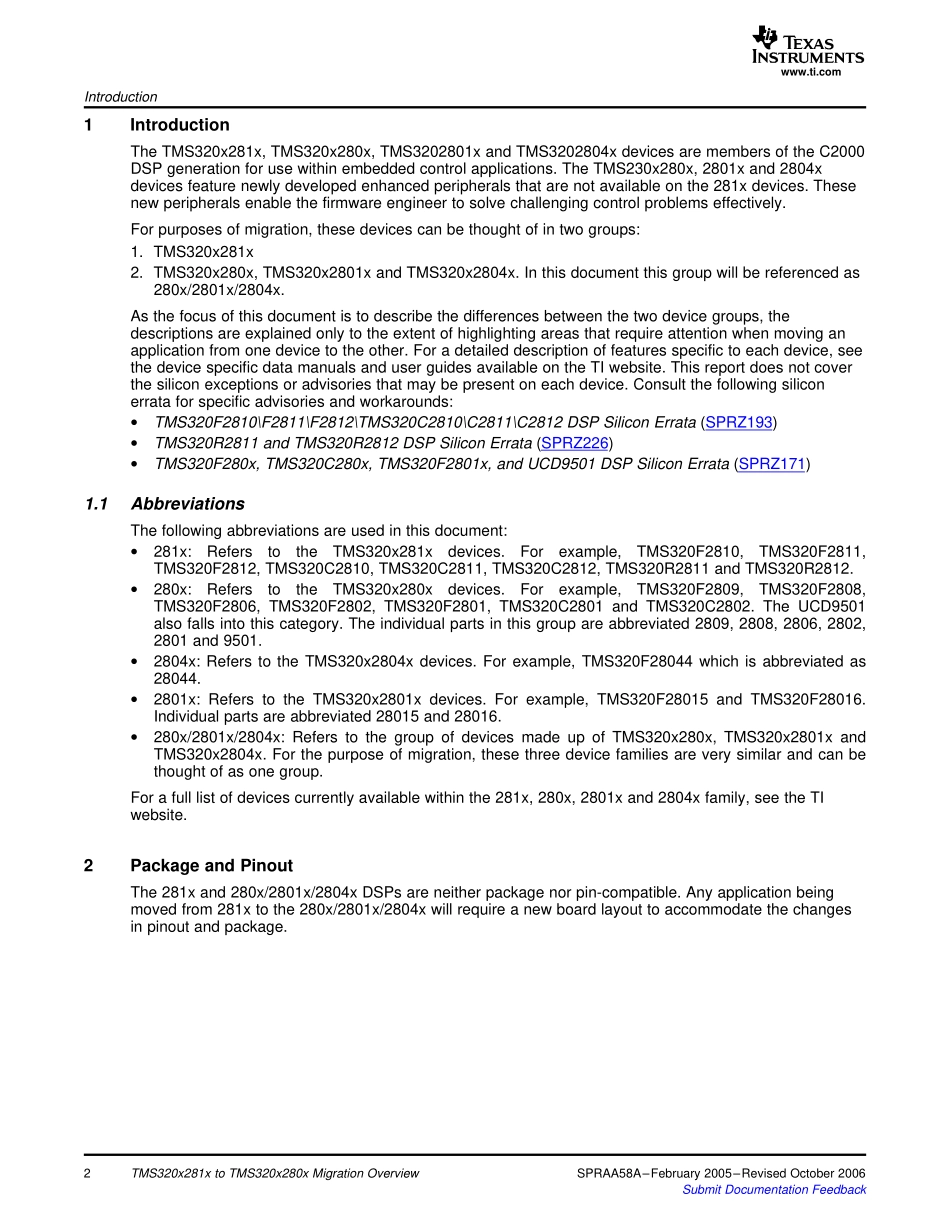 TMS320x281x to TMS320x280x 2801x 2804x Migration Overview (1).pdf_第2页