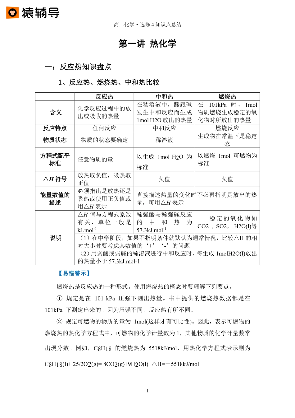 第一讲 【热化学】知识点总结 (1).pdf_第1页