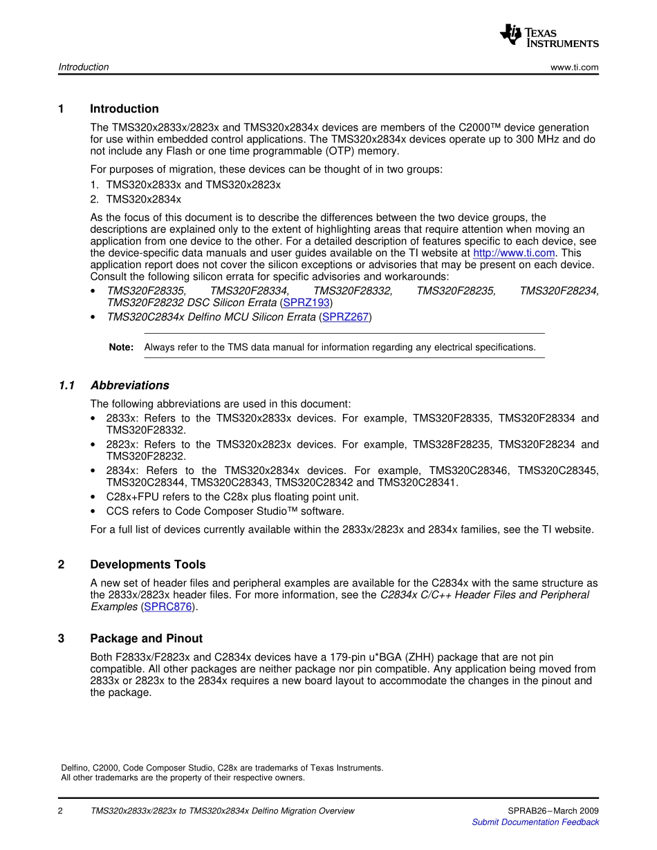 TMS320x2833x 2823x to TMS320x2834x Delfino Migration Overview(1).pdf_第2页