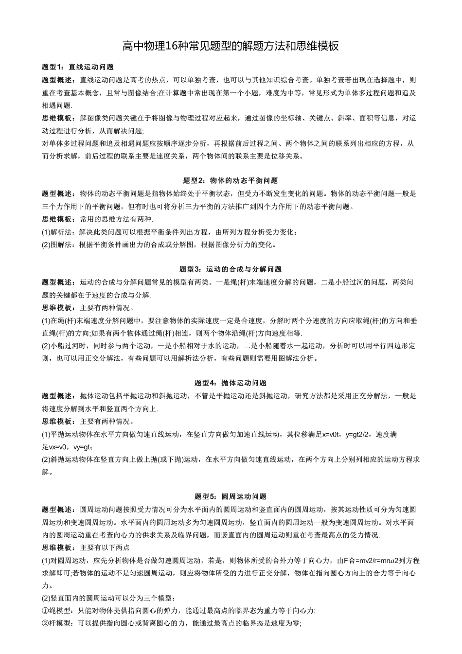 高中物理16种常见题型的解题方法和思维模板【教育盘jiaoyupan.com】.pdf_第1页