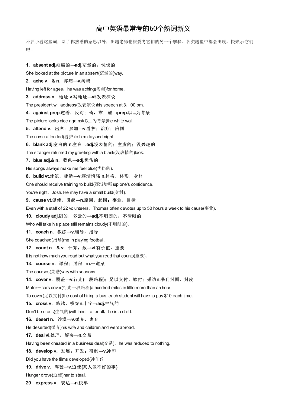 高中英语最常考的60个熟词新义【教育盘jiaoyupan.com】.pdf_第1页