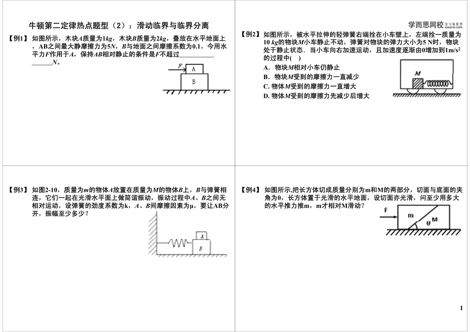 牛顿第二定律热点题型（2）：滑动临界与临界分离.pdf_第1页