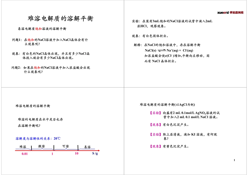 难溶电解质的溶解平衡（选修4复习）.pdf_第1页