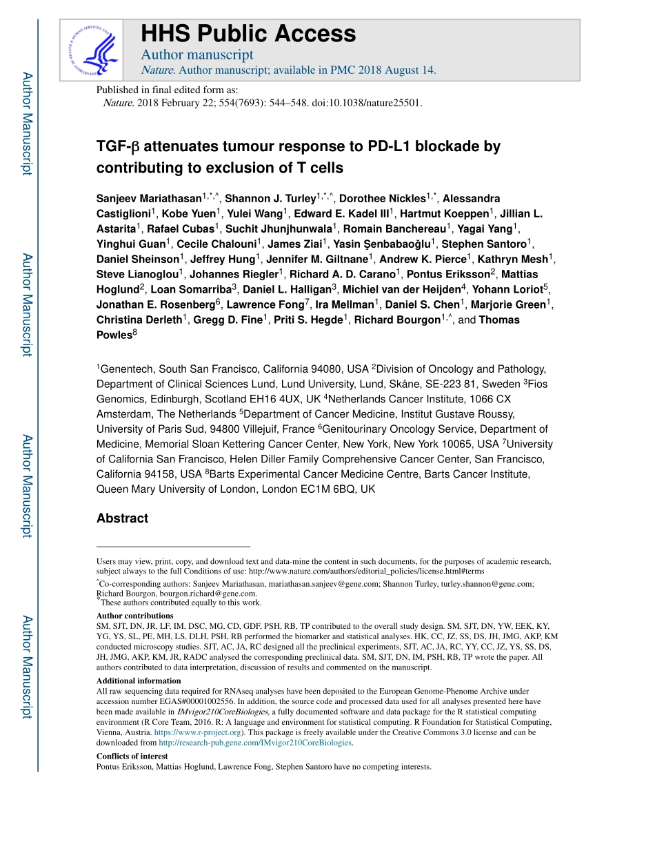 2018-Mariathasan-TGFbeta attenuates tumour res.pdf_第1页