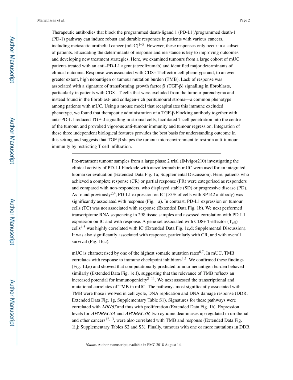 2018-Mariathasan-TGFbeta attenuates tumour res.pdf_第2页