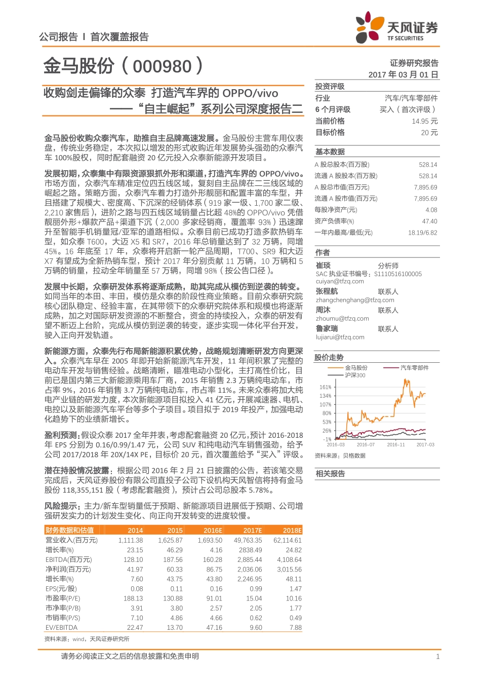 20170301-天风证券-金马股份(000980)“自主崛起“系列公司深度报告二-收购剑走偏锋的众泰打造汽车界的OPPO／VIVO.pdf_第1页
