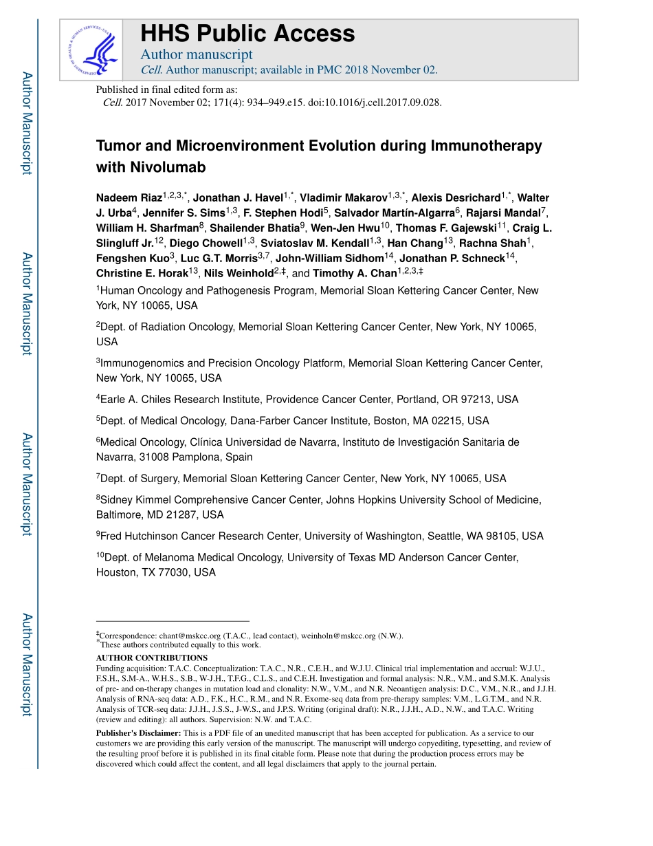 2017-Riaz-Tumor and Microenvironment Evolution.pdf_第1页