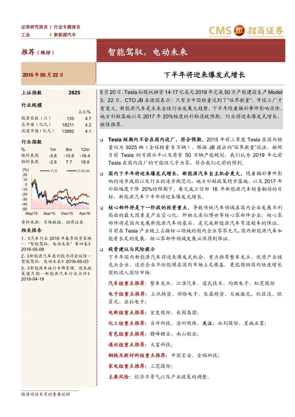 20160522-招商证券-新能源汽车行业专题报告：下半年将迎来爆发式增长-智能驾驭电动未来.pdf_第1页