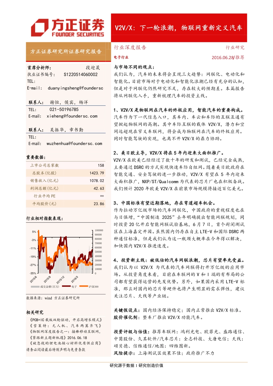 20160628-方正证券-电子行业深度报告：V2V／X下一轮浪潮物联网重新定义汽车.pdf_第1页