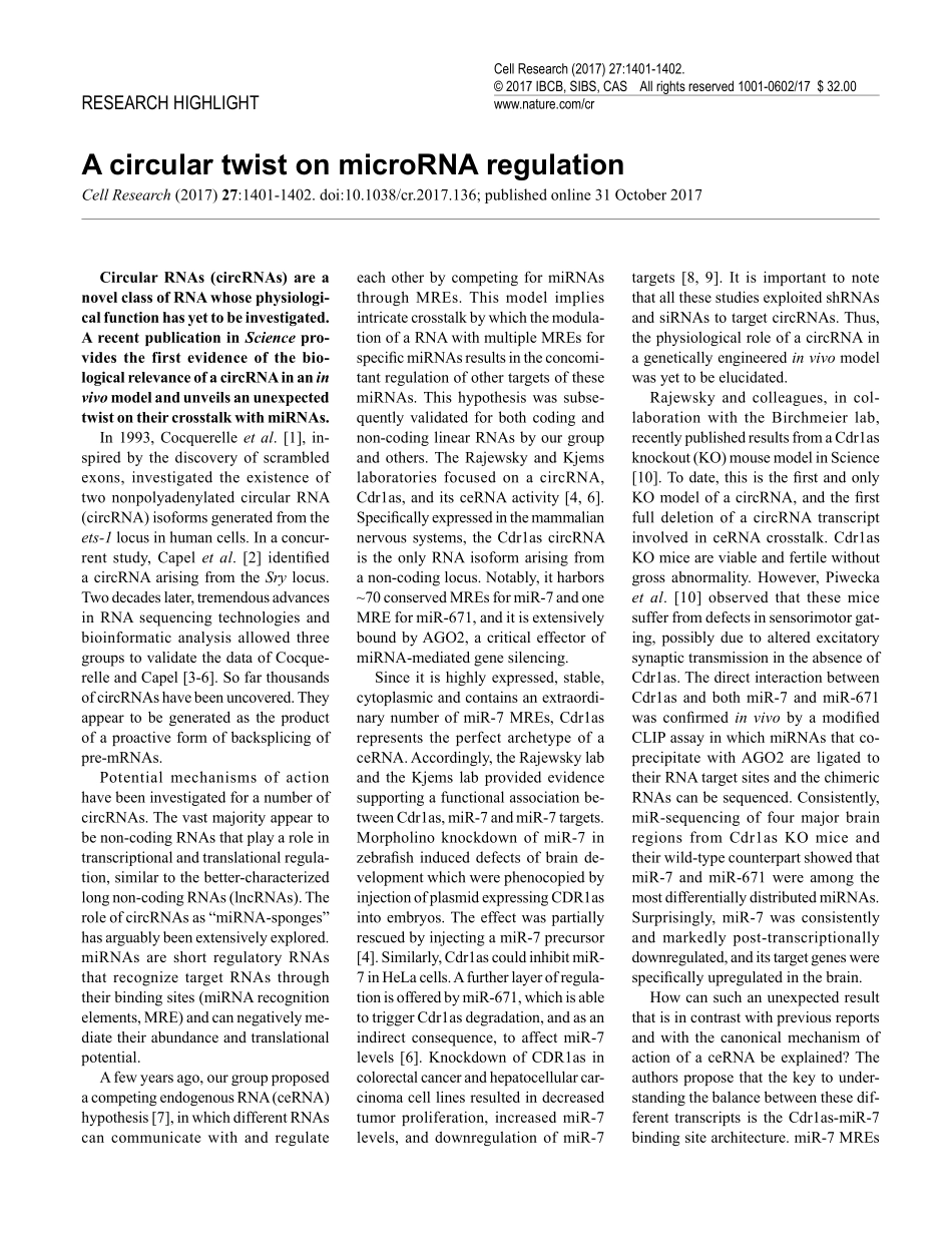 ceRNA机制-A circular twist on microRNA regula.pdf_第1页