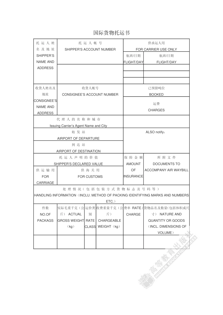 国际货物托运委托书（空运）.pdf_第1页