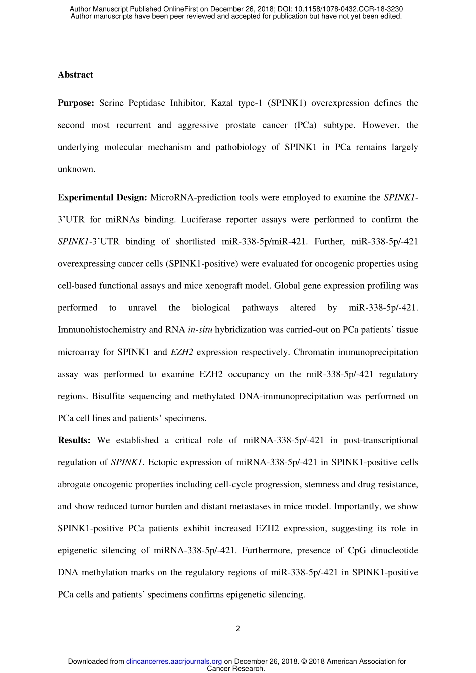 DNA甲基化：Epigenetic silencing of miRNA-338-5p and miRNA-421 drives SPINK1- positive prostate cancer.pdf_第2页