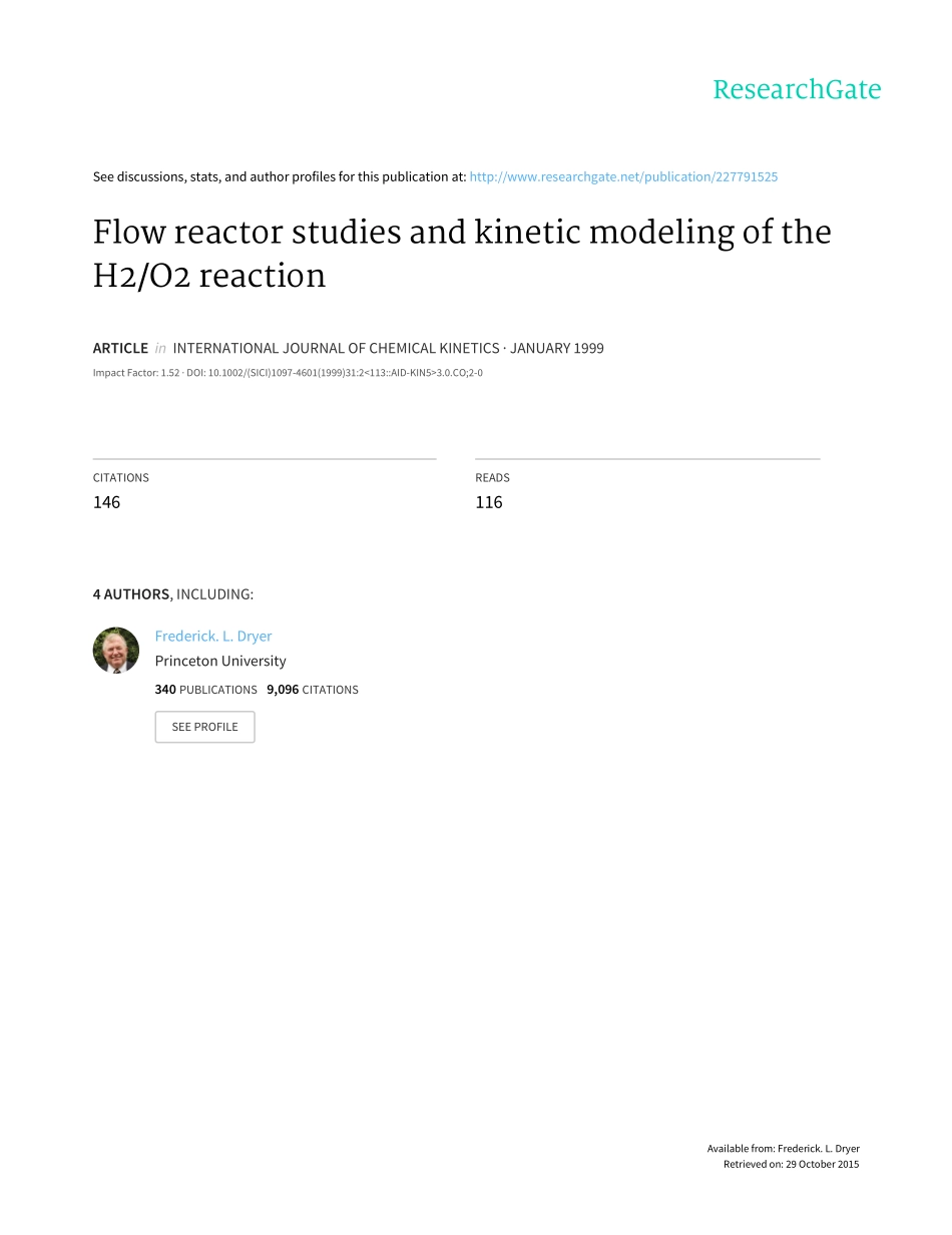 flow reactor studies and kinetic modeling of the H2 O2 reaction.pdf_第1页