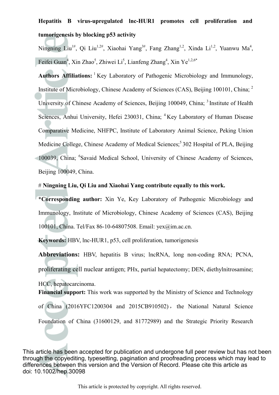 lncRNA转录抑制：Hepatitis B virus-upregulated lnc-HUR1 promotes cell proliferation and tumorigenesis by blocking p53 activity.pdf_第1页
