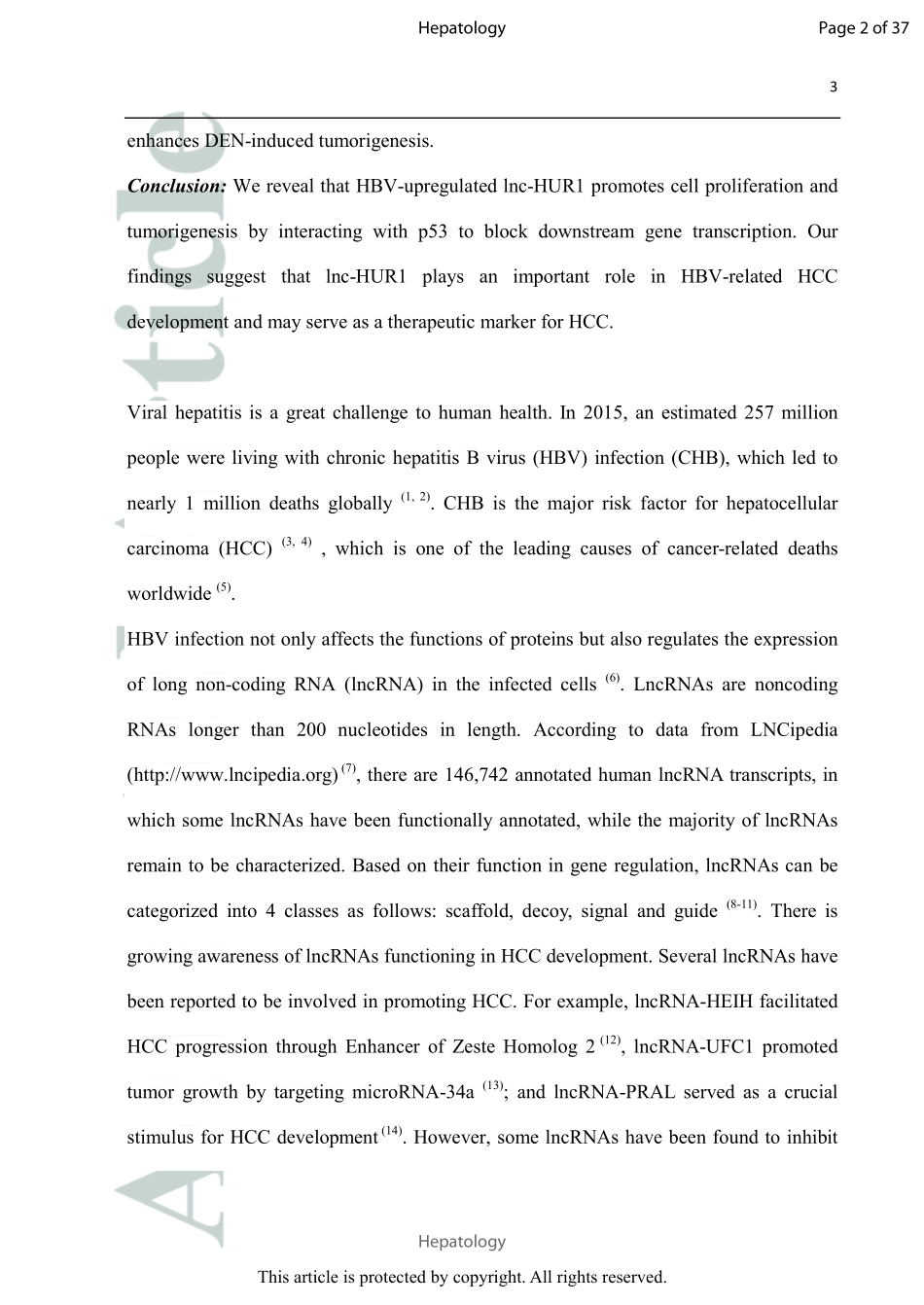 lncRNA转录抑制：Hepatitis B virus-upregulated lnc-HUR1 promotes cell proliferation and tumorigenesis by blocking p53 activity.pdf_第3页