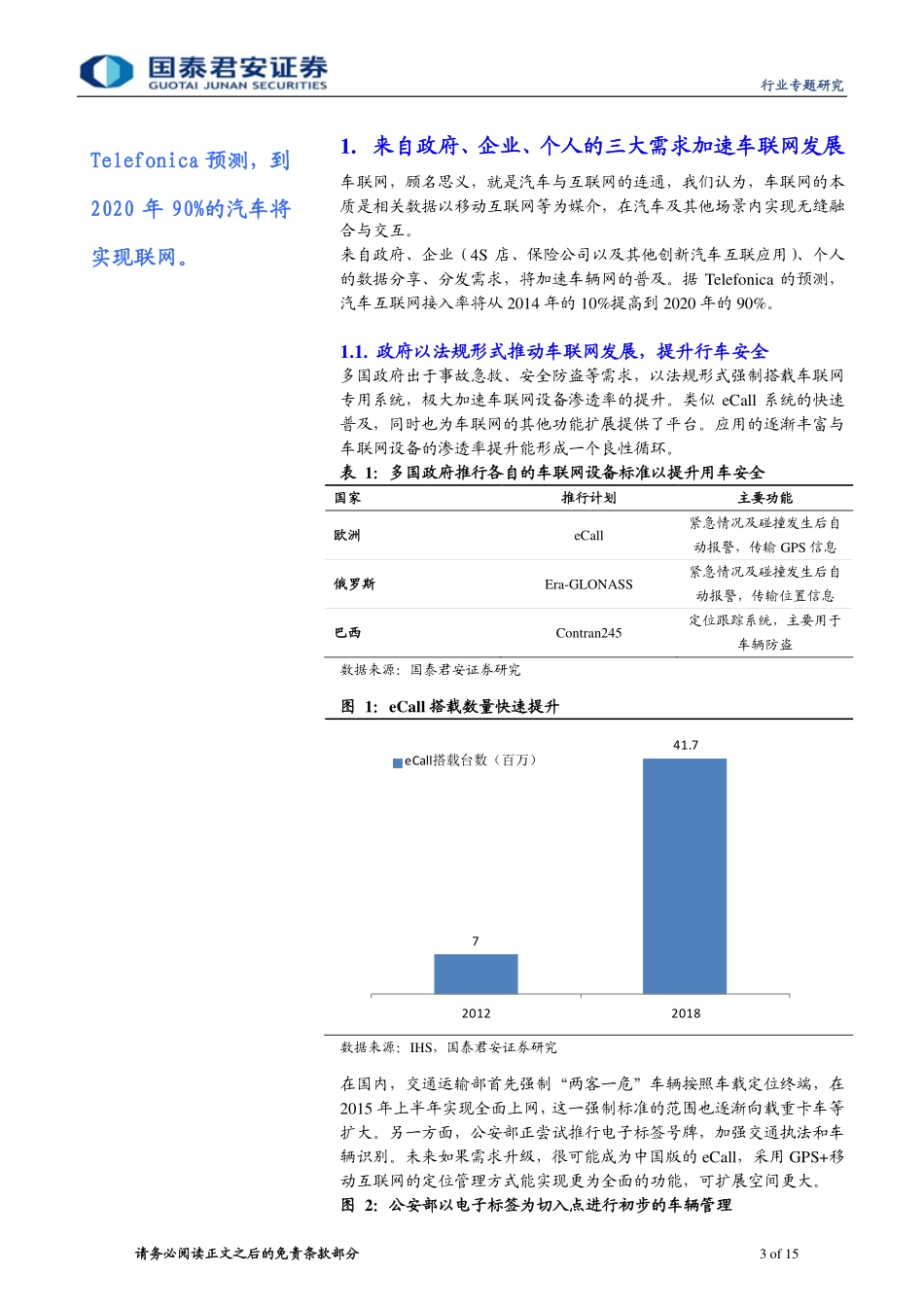20150525-国泰君安-未来汽车系列深度报告之“车联网“：车联网发展硬件先行服务致胜.pdf_第3页