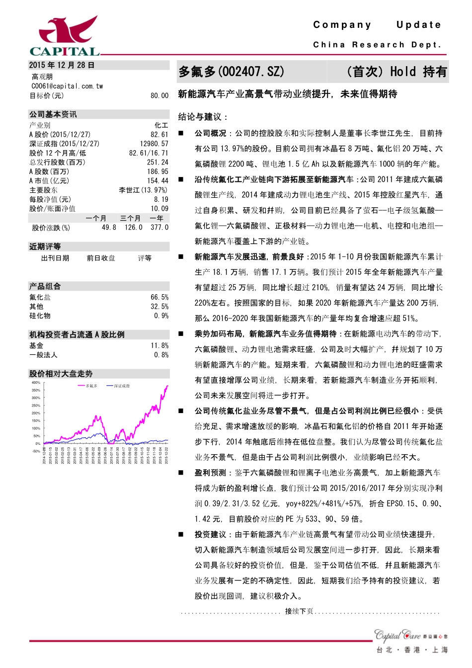 20151228-群益证券-多氟多-002407.SZ-新能源汽车产业高景气带动业绩提升未来值得期待.pdf_第1页