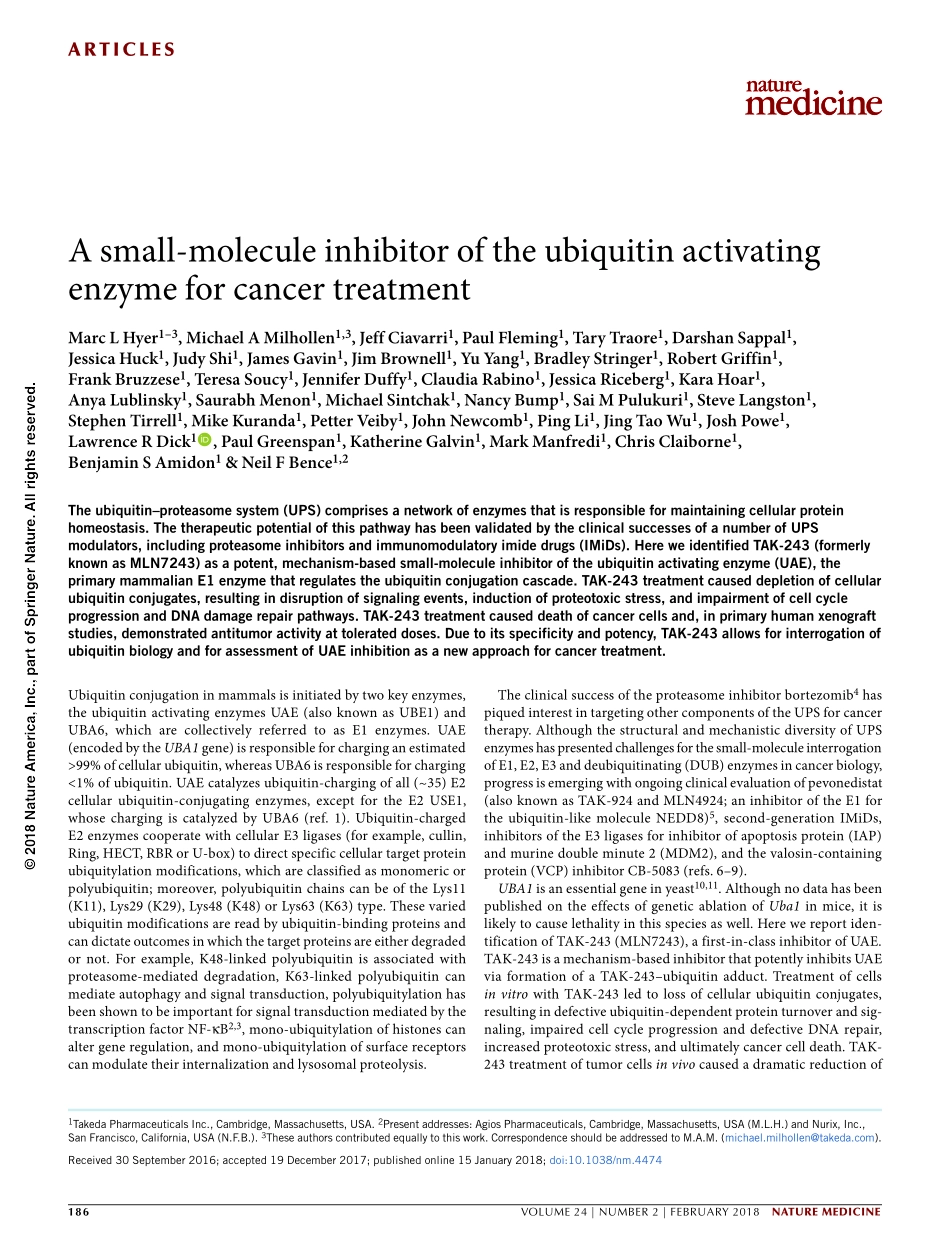 Hyer-2018-A small-molecule inhibitor of the ub.pdf_第1页