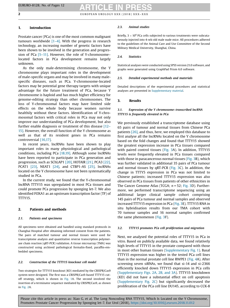 ceRNA-The Long Noncoding RNA TTTY15, Which Is Located on the Y Chromosome, Promotes Prostate Cancer Progression by Sponging let-7.pdf_第2页