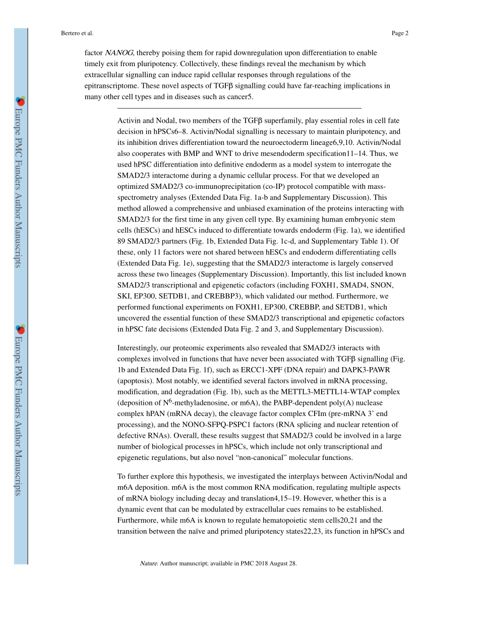 多能干细胞：The SMAD2-3 interactome reveals that TGFβ controls m6A mRNA methylation in pluripotency.pdf_第2页