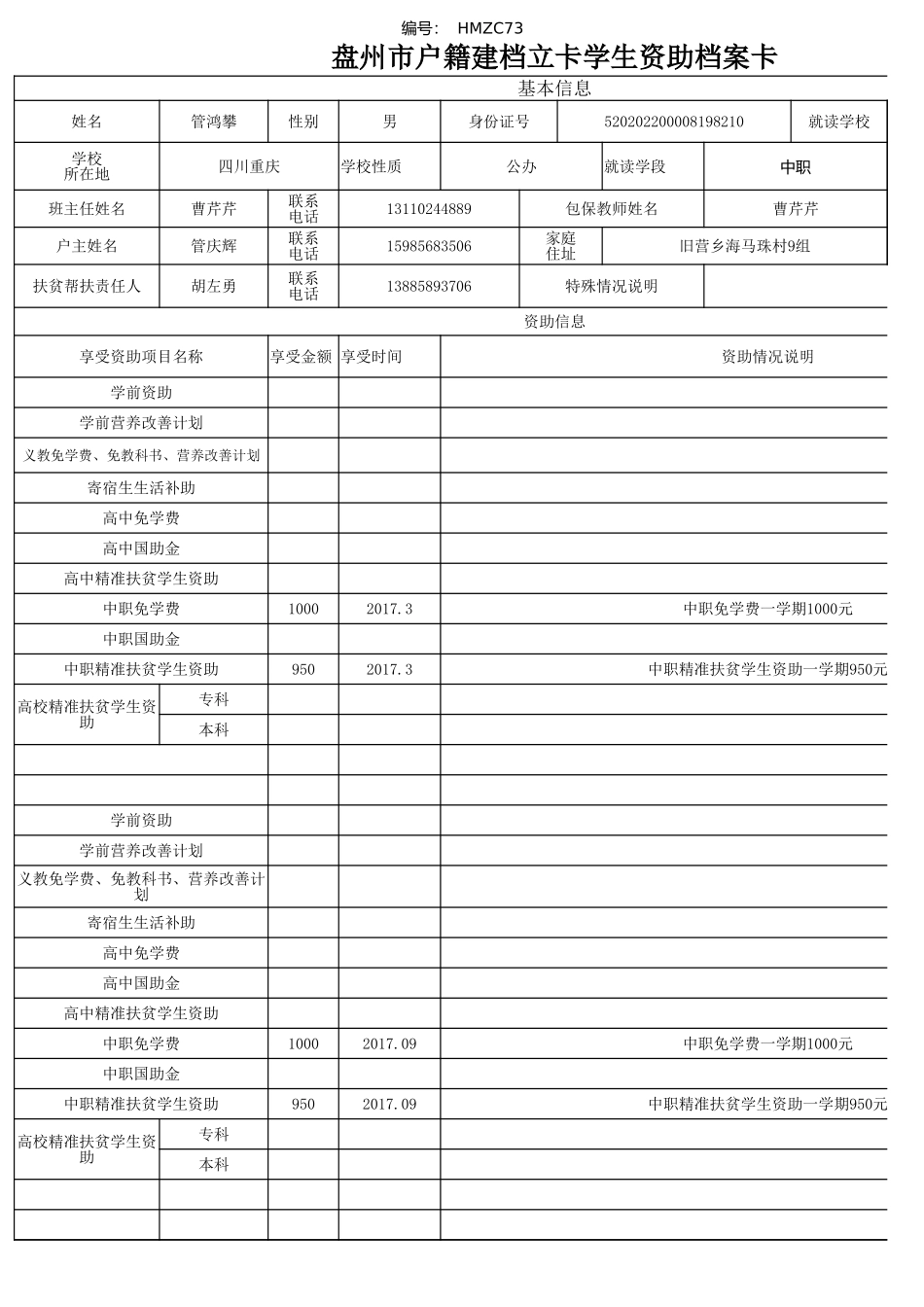 1108盘州市建档立卡资助档案卡管鸿攀.xlsx_第1页