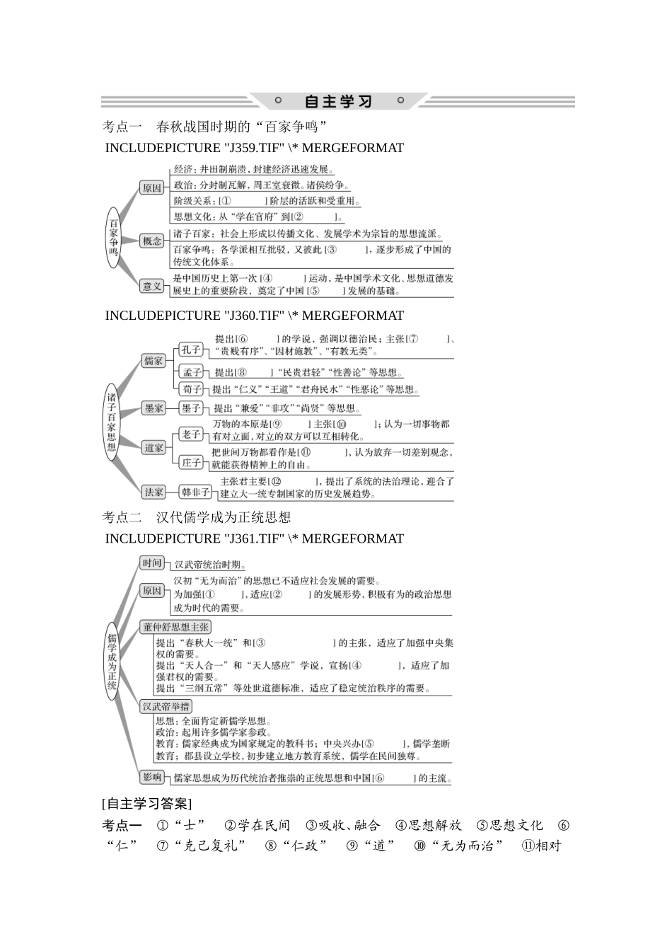 2018年高考历史（人教版）一轮复习精品讲练：第十二单元 第30讲　“百家争鸣”和汉代儒学成为正统思想.doc_第2页