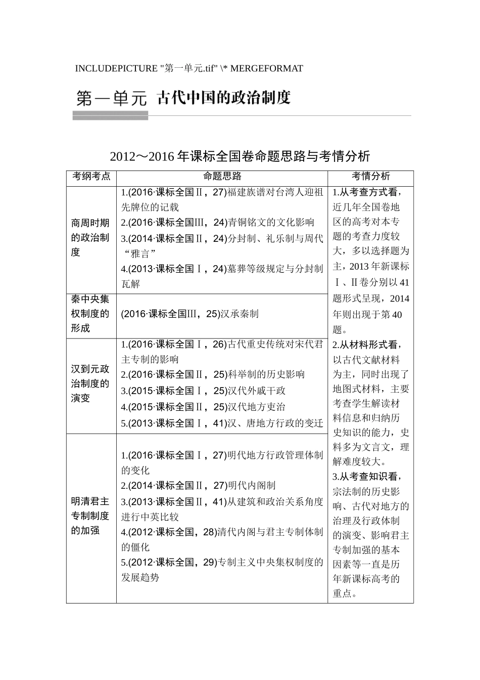 2018年高考历史（人教版）一轮复习精品讲练：第一单元 第1讲 商周时期的政治制度和秦中央集权制度的形成.doc_第1页