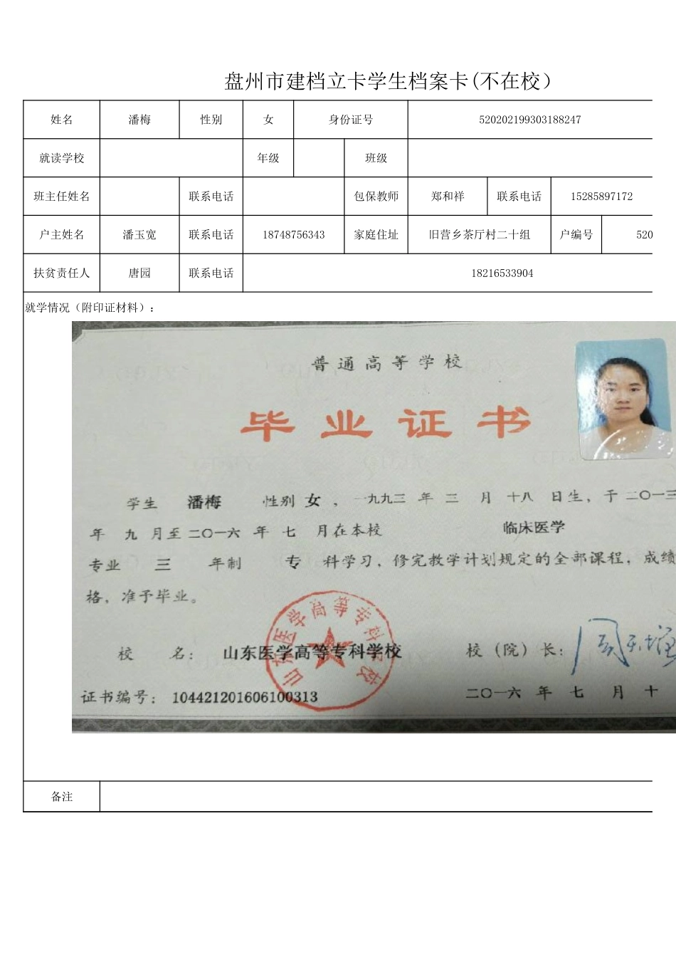 盘州市建档立卡学生档案卡潘梅.xlsx_第1页