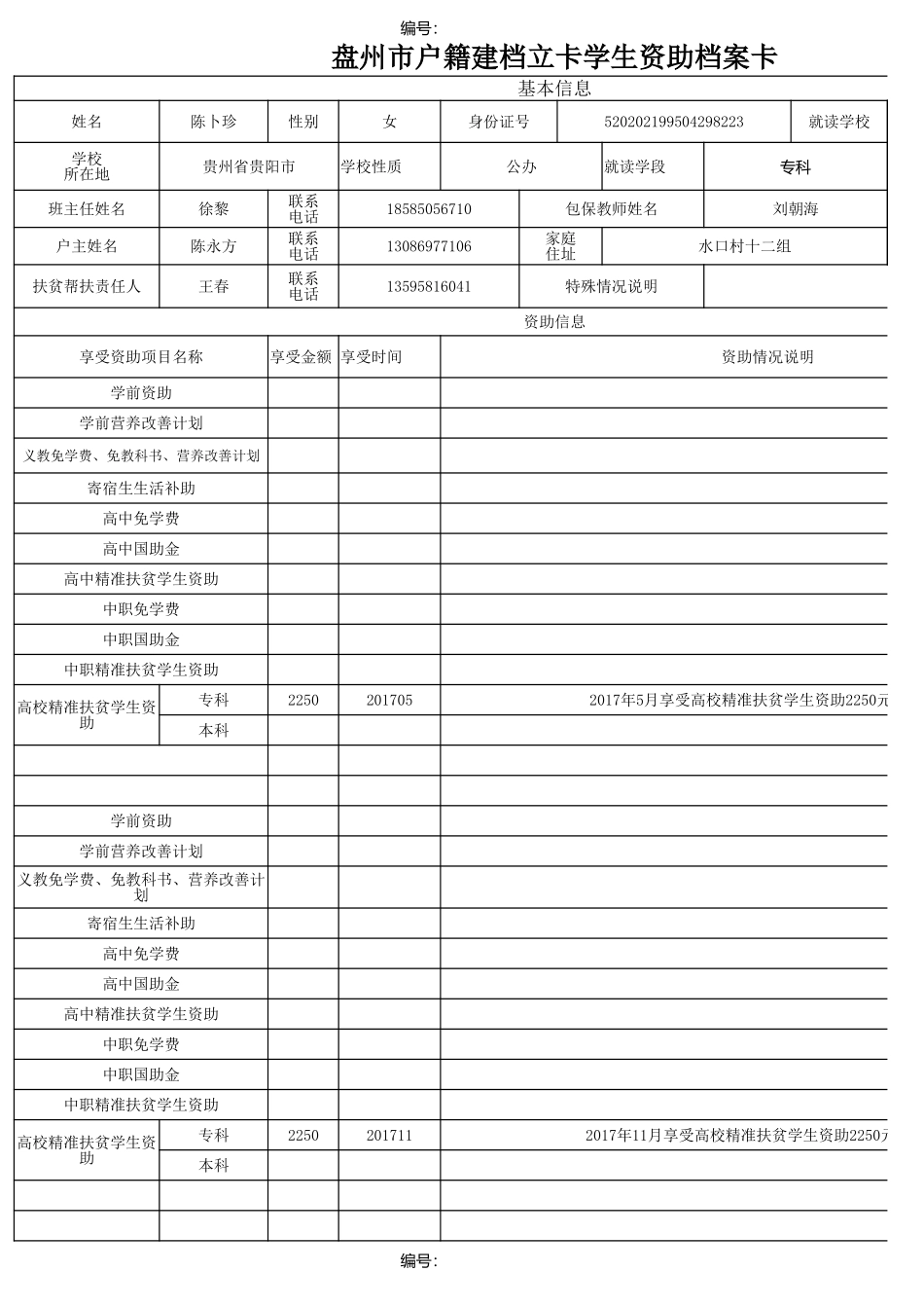盘州市建档立卡资助档案卡(水口村6、11、12组）刘朝海.xlsx_第1页